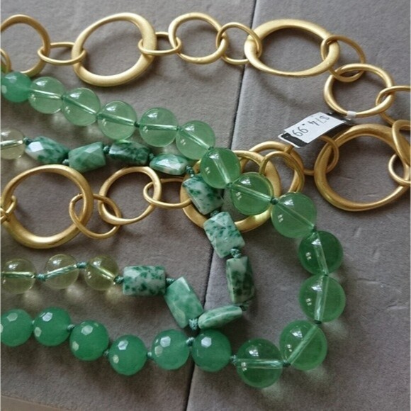 Banana republic double layer green & gold bold statement necklace - Picture 6 of 13